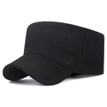 Klassische schwarze Baumwoll-Military-Mütze mit FS FASHION Stickerei und gebogenem Schirm - Verstellbar / Schwarz
