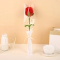 Handmade red pipe cleaner rose bouquet in clear LOVE gift packaging with bow tie - Trapezoid Bag-Finished-Bright Red
