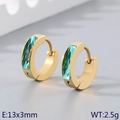 Golden titanium steel hoop earrings featuring emerald green rectangular zircon stones - Gold Base with Green Stone (KE118294-TGD)