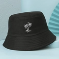 Cappello a secchiello nero Y2K in cotone con ricamo palma e protezione solare - Taglia unica / Nero