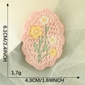 Pink floral embroidery patch with size details measuring 6.1cm high and 4.3cm wide - Pink Base Yellow and White Flowers