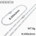 Ensemble bijoux chaîne Figaro argentée avec collier et bracelet et dimensions précises - 3mm Argent
