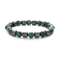 Natural malachite and hematite beaded bracelet for men with 8mm round stones on white background - Malachite with Bone Shaped Spacer