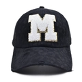 Detailed macro of black leopard baseball cap with sequined towel embroidery M letter - Letter M Style (M-漏洞马尾棒球帽)