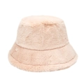 Women's minimalist plush faux fur bucket hat in soft beige for winter warmth - M (56-58cm) / Off-white