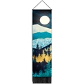 Artistic mountain landscape tapestry with sun and black tassels for wall decoration - 32.5x130cm / Style 2