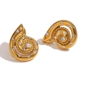 Pendientes retro de acero inoxidable chapado en oro 18K con circonitas de caracol - Caracol Torsado Strass Blanco