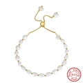 Bracelet ajustable en argent 925 avec perles d'eau douce baroques naturelles de 5-6mm - Perle Baroque 5-6mm / Or 14K