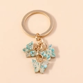 Blue sequin butterfly keychain with gold ring and three sparkling acrylic pendants - Lake Blue Glitter (YZ172hulan)