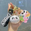 Cute panda acrylic keychain with black silicone wrist strap and golden bell charm - No Blush Version / Panda