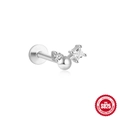 Orecchino a perno in argento S925 con zircone quadrato e piccola sfera d'argento - #1 Argento - Pezzo Singolo