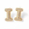 Letter I gold stud earrings with cubic zirconia micro-pave crystals for women - Letter I