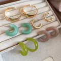 5-pair set of acrylic and gold metal round stud earrings in assorted resin colors - Multi-color Set of 5 Pairs / Gold/Pink/Blue/Green