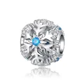 Funkelnder S925 Silber Schneeflocken Anhänger mit blauem Stein und weißen Zirkonia Besatz - Silberne Schneeflocke (0611)