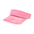 Close-up of a fluorescent pink PVC sun visor with a transparent brim for sun protection - M(56-58cm) / Pink