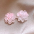 Pink gradient floral earrings with 3D layered petals on champagne silk background - No.15 Pink Gradient Multi-Layer Flower (XXX7128)