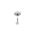 Silver devil eye belly button ring with sparkling crystals and black stone on white background - Devil's Eye Rhinestone Style