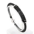 Pulsera para hombre de cuero trenzado con cadenas de acero multicapa y cierre magnético - Negro