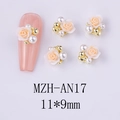 Pink resin rose nail art charms with white pearls and gold beads detail, size 11x9mm - Light Orange Pink Rose Style (AN17)