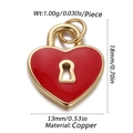 Golden heart-shaped lock pendant with red enamel finish and detailed dimensions - Cx147-03 / 18K Gold