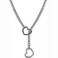 Polished stainless steel Y-shaped lariat necklace with double heart-shaped pendant on white - Black Heart / 60CM
