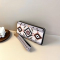 Women's long wallet with ethnic geometric patterns, zipper closure and wrist strap - 540 Geometric Ethnic Pattern