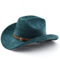 Chapeau de cowboy classique en feutre bleu sarcelle avec ceinture marron et bord incurvé - M(56-58cm) / Vert foncé