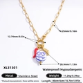 18K gold stainless steel necklace featuring red chili and ceramic flower charms - XL31301
