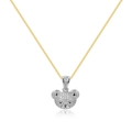 Macro detail of iced-out teddy bear pendant on gold chain with sparkling rhinestones - 18K Gold / Platinum Bear