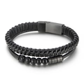 Bracciale punk multistrato in pelle intrecciata da uomo con perline in acciaio e chiusura magnetica - Stile Nero (KB147384-KLHQ)