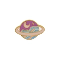 Fashion alloy planet enamel brooch with purple night sky and gold crescent moon design - Crescent Moon Night Sky Planet-Purple/Blue