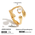 Waterproof gold stainless steel irregular open ring with round clear zircon gemstone - Irregular Streamline Round Zirconia Style (JDR0104024)