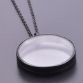 Black round stainless steel locket necklace with clear glass display and black chain - Inner Diameter 30mm / Black