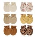 Set of six pairs of newborn anti-scratch gloves in solid colors and cute animal prints - One Size / Apricot & Coffee Warm Tones (6 Pairs Set)