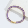 Luxury gold-plated tennis bracelet featuring rectangular purple zircon stones in a sleek design - Purple