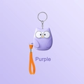 Purple owl-shaped personal security alarm with orange lanyard and metal keychain - English Packaging / Owl / Purple