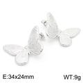 Pendientes de mariposa en acero inoxidable plateado con textura de alas, tamaño 34x24mm - Diseño de Mariposa / Color Acero