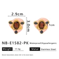 Vintage gold stainless steel earrings with pink enamel and amber zircon stones - 18K Gold