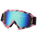 Ski goggles with American flag frame and blue-green gradient reflective lens - USA Flag Frame Blue Mirror