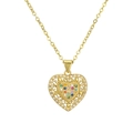 Gold heart pendant necklace with zircon halo and colorful gemstones on a cross chain - Hollow Multi-color Zirconia Heart