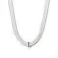 Silberne flache Schlangenkette mit rechteckigem Anhänger und schwarzen Edelsteinen - Silber (Schwarzer Strass)