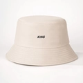 Minimalist beige cotton bucket hat featuring black KING embroidery and stitched brim - M (56-58cm) / Beige
