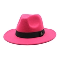Detail of hot pink fedora hat with black ribbon band and gold M letter metal emblem - M (56-58cm) / Rose Red