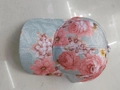 Breathable floral sun hat in light blue canvas with pink rose patterns for women - Printed Green Floral