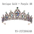 Antique gold bridal tiara with purple and AB crystal rhinestones in vintage style - Antique Gold + Purple AB Rhinestone
