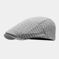Close-up of grey and white plaid newsboy cap showing detailed woven texture and stitching - Adjustable / Light Gray