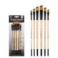 6-piece set of professional angled shader paint brushes with light wood handles and black ferrules - 6Pcs Angled Peak HB902D / Natural Wood Color