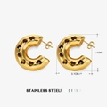 Pendientes de aro en C dorados de acero inoxidable con corazones calados de 3,1 cm - Pendientes de corazón pulidos / Dorado