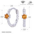 Detailed size chart of S925 silver hoop earrings with 8.5mm orange zircon stones - 925 Silver / Platinum Plated (Orange)