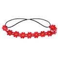Elastic black headband featuring embroidered red daisy flowers and golden centers - Red